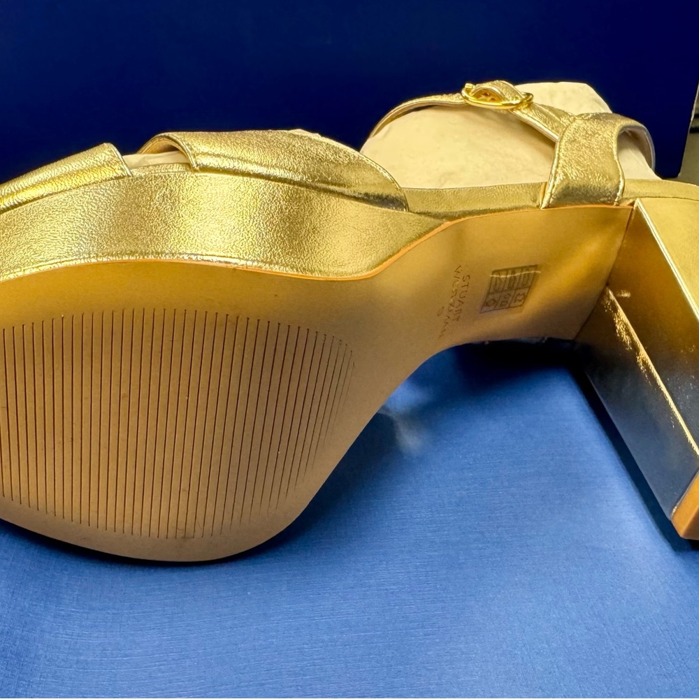 NIB Stuart Weitzman IVONA Sandals, Gold Platino Metallic Nappa, size 9 B (39.5) - Picture 5 of 15